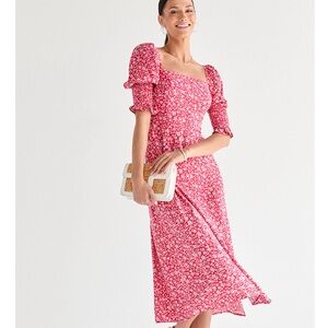 Francesca’s  Calista Smock Sleeve Floral Midi Dress 

xs color red